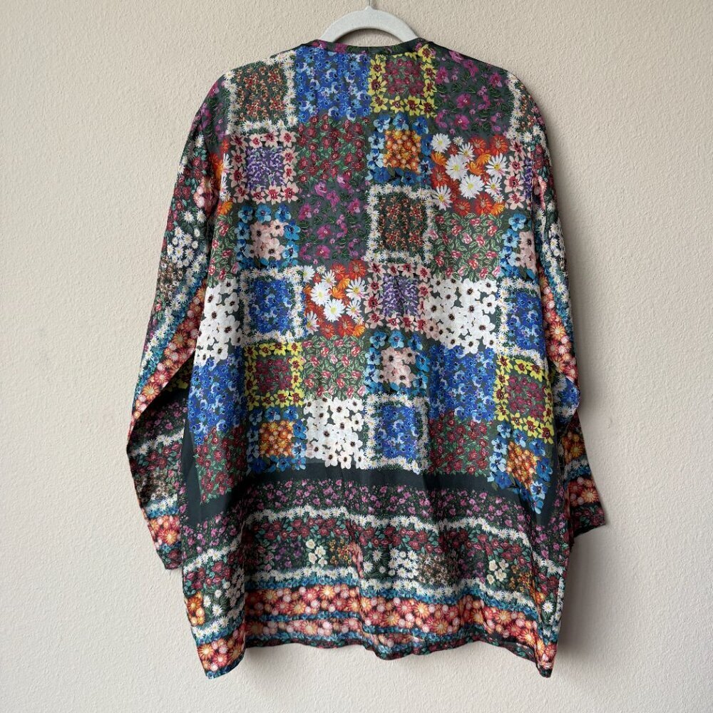 Johnny Was Daisy Patchwork Floral Silk Tunic Top Size XL - Picture 3 of 6